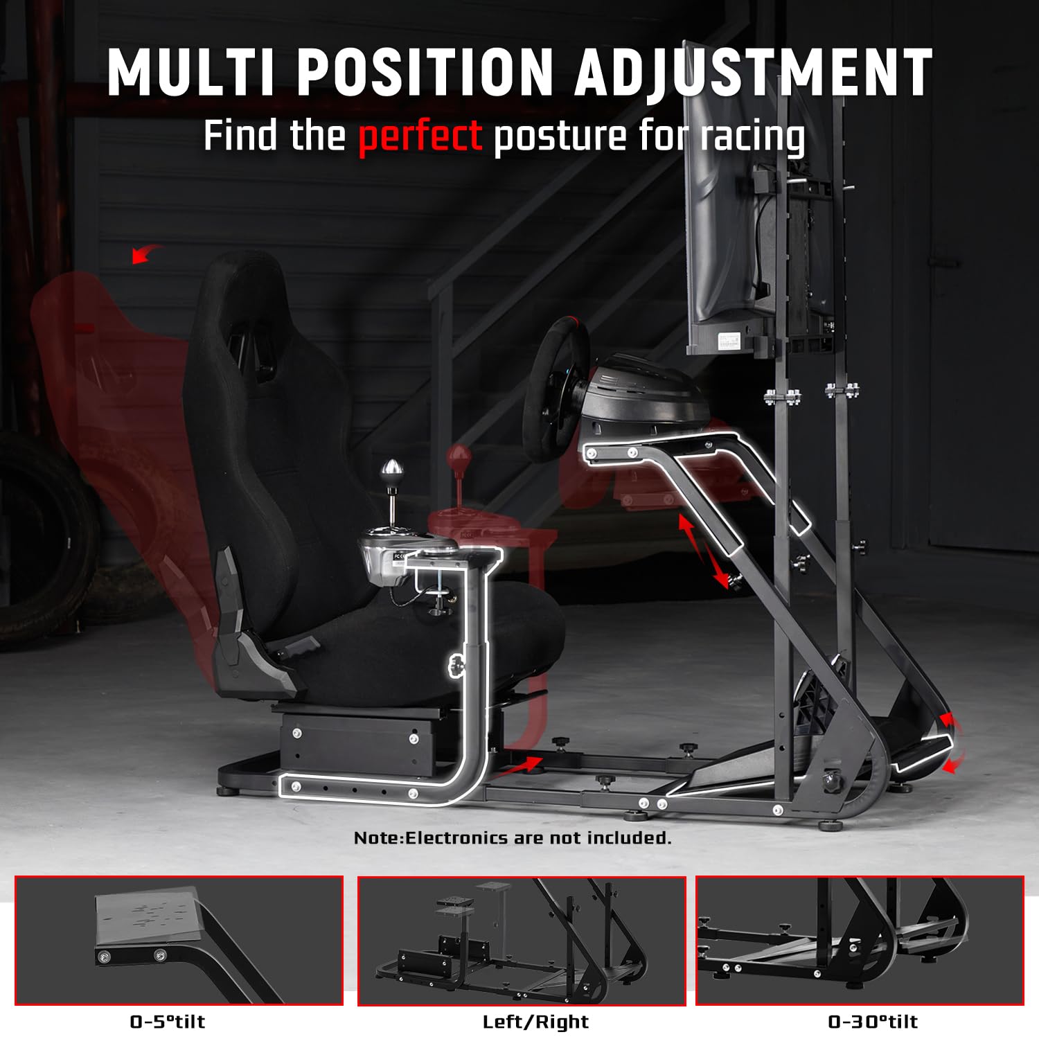 Dardoo G923 Racing Simulator Cockpit with Monitor Mount and Black Seat Adjustable Fit for Logitech G29 G920, for Thrustmaster T300, Without Shifter, Wheel, Pedals and Display