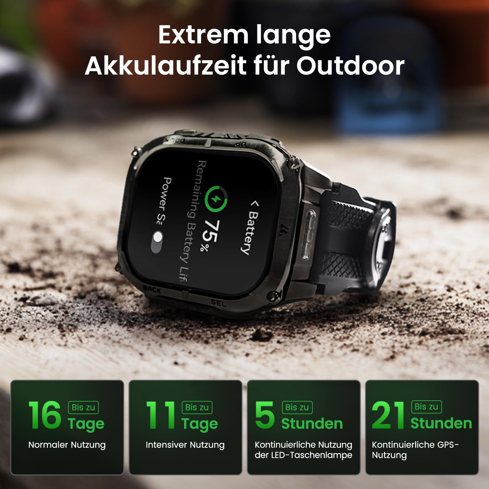 KOSPET Tank M4C Smartwatch Herren mit LED,Dualband-GPS,1,96" AMOLED,5ATM | IP69K, Walkie-Talkie, Robuste Militär Watch für Android/iPhone,Telefonfunktion, Kompass, 24/7 Herzfrequenz& Schlaftracking