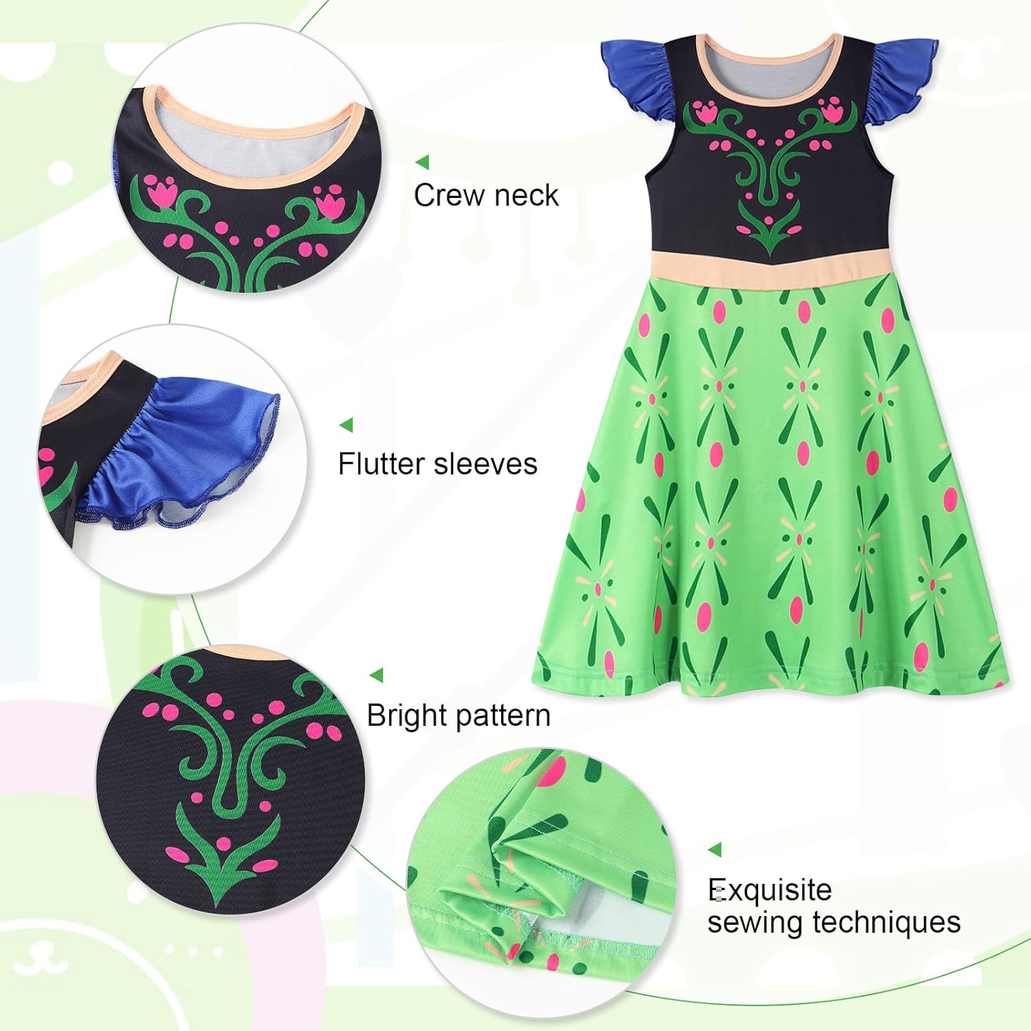 Jurebecia Girls Nightgowns Princess Pajamas Nightdress for Toddler Kids Sleepwear Flutter Short Sleeves Nightie Dress - Image 4