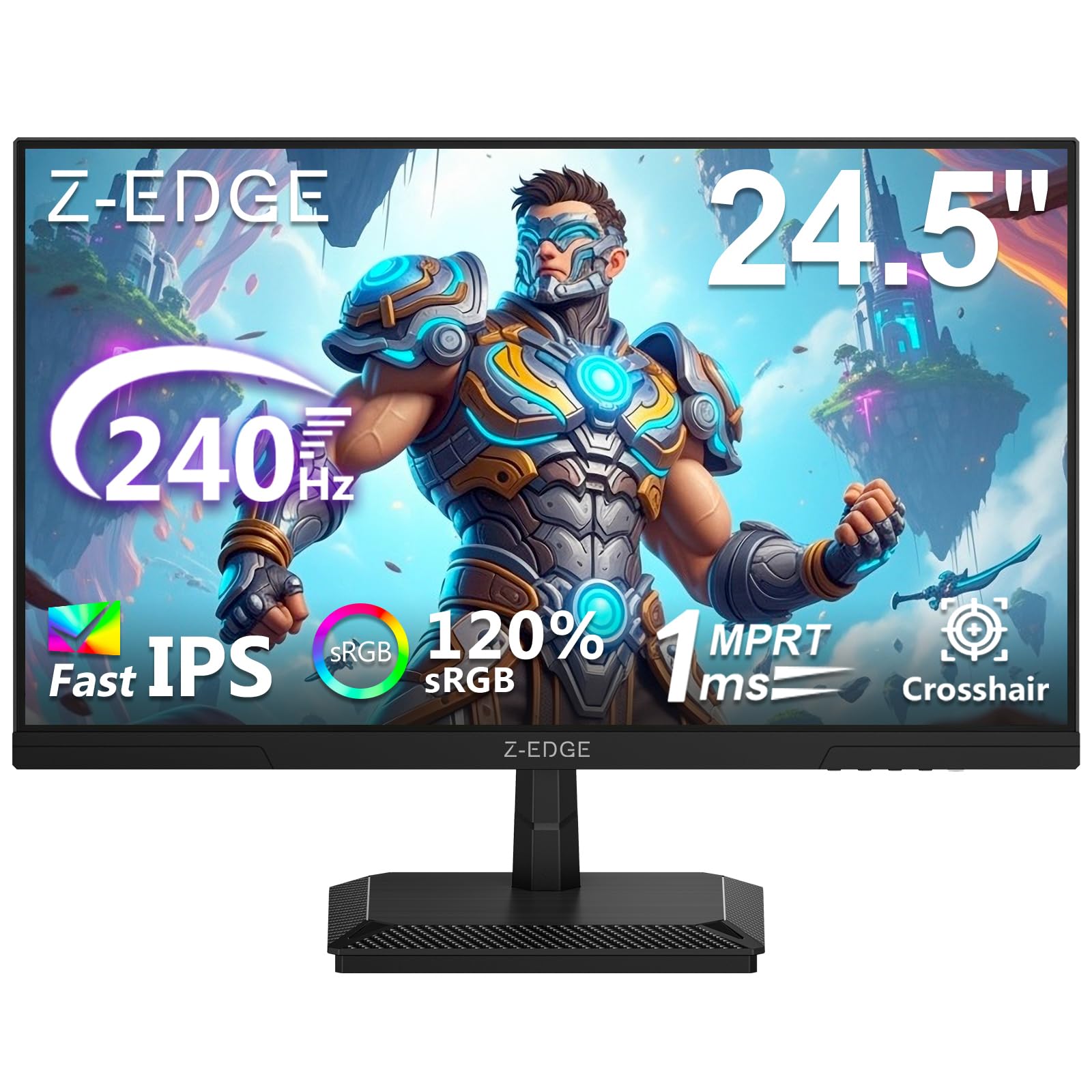 Z-Edge Gaming Monitor 25" 240Hz, IPS panel, 1ms MPRT, FHD 1080P, FreeSync, LED Gaming Display, Adjustable Tilt, 2×HDMI2.0 & 2×DP1.4, VESA 100 x 100mm (HDMI Cable Included) - 25 - blackone