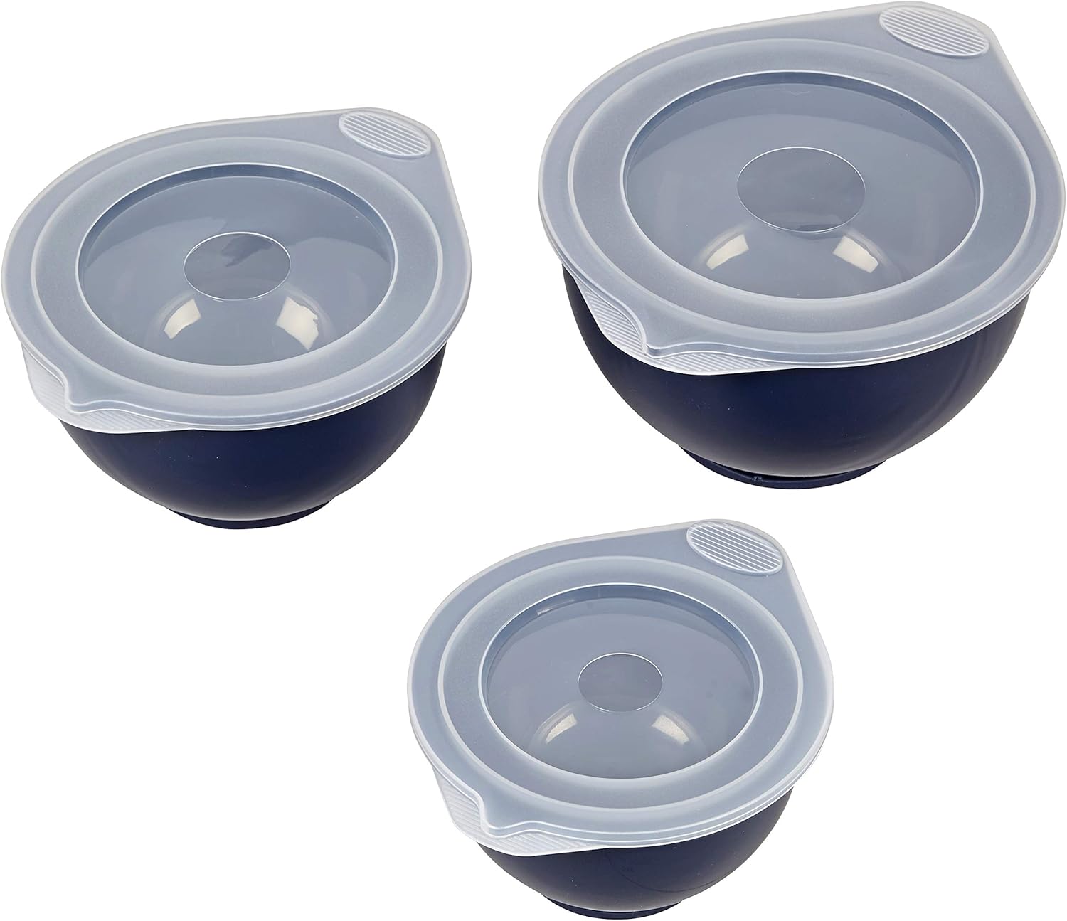 Wilton Plastic Navy Blue Non-Slip Covered Mixing Bowls with Lids, Assorted/RNUM, 6-Piece