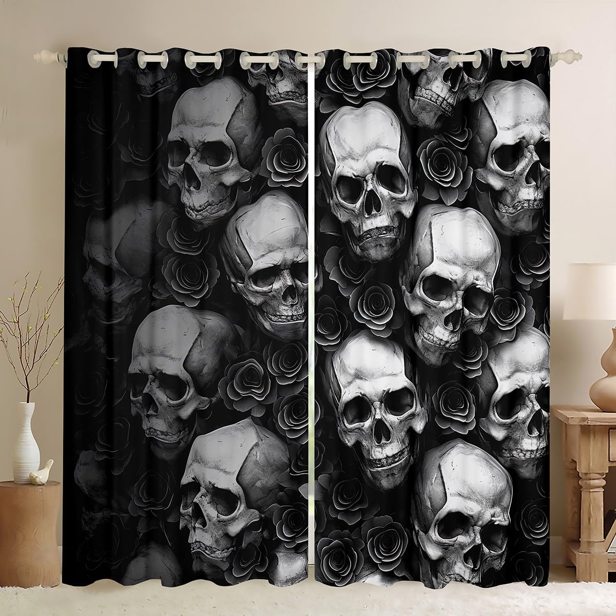 Erosebridal Skeleton Window Curtains Sugar Skull Curtains 84