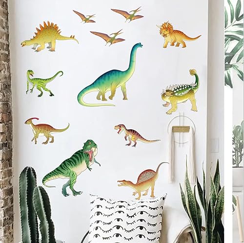 Miniatura 2 de MESU Calcomanías de dinosaurio que brillan en la oscuridad, calcomanías de pared luminosas para decoración de techo para habitación de niños,
