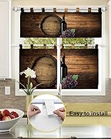Vista 3 de Tab Top Curtain Valance and Tiers Set,Fruit Grapes Red Wine Cellar Barrel Light Filtering Kitchen Curtains Valances,Vintage Brown Wood Grain Cafe