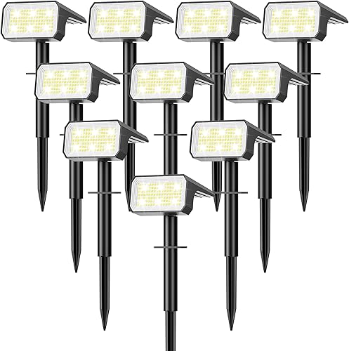 Miniatura 9 de Focos solares para exteriores que cambian de color, [10 unidades/28 LED] 7 modos de encendido y apagado automático, focos solares de paisaje, IP67