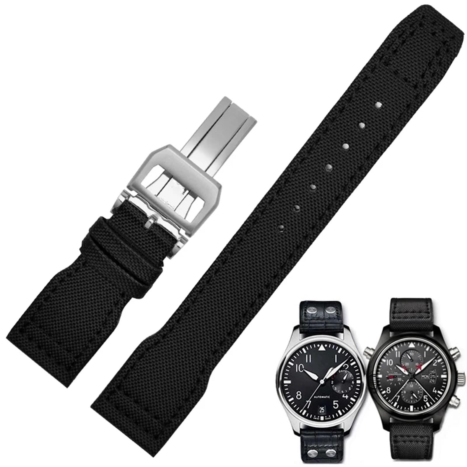 Bracelet de Montre à Rivets en Nylon et Cuir véritable de 22 mm, pour Montre de Pilote IWC Big IW5009, Bracelet en Cuir de Vache