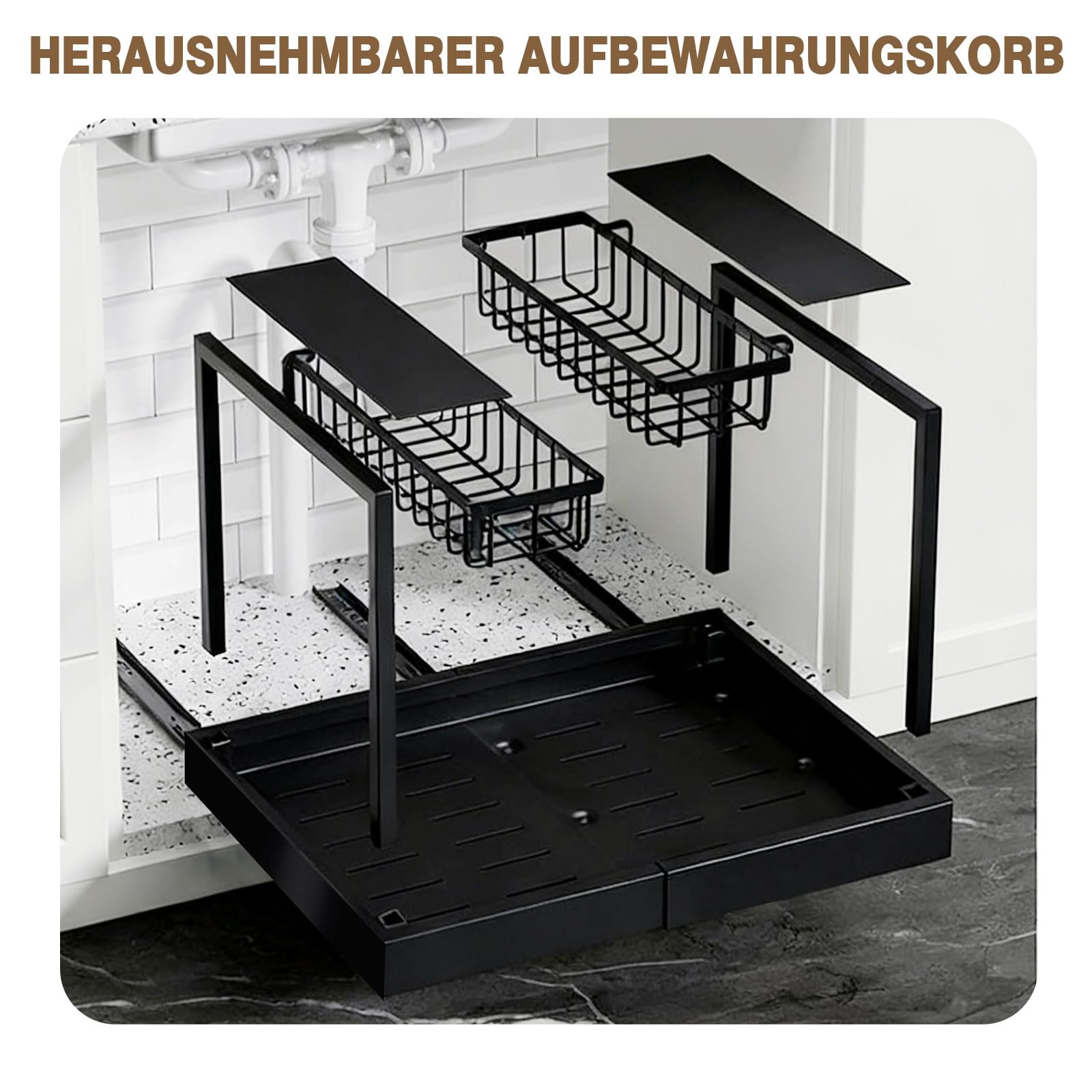 TWSOUL Organizador de armario extensible de 2 niveles debajo del lavabo, organizador de cocina, longitud extensible de 32 a 52 cm, para armario y baño, sistema de organización de armario