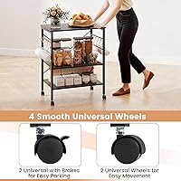 Vista 6 de Giantex Kitchen Bakers Rack - Carrito de 3 niveles para microondas con ruedas, carrito de barra industrial con 10 ganchos, marco de metal, estantes