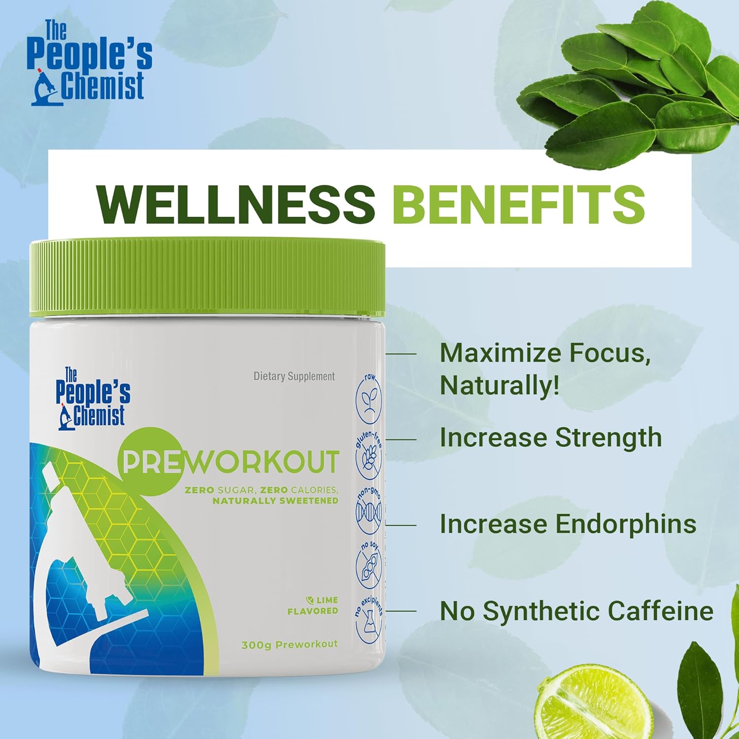 People's Chemist The Pre-Workout (Lime) - Natural Caffeine for Energy, Focus & Endurance – No Sugar, No Artificial Ingredients – Lime Flavor