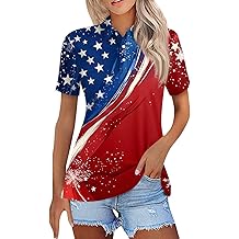 Summer Tops For Women 2025, 4Th Of July Polo V Neck Button Down Short Sleeve Collared Golf Shirts Casual Outfit