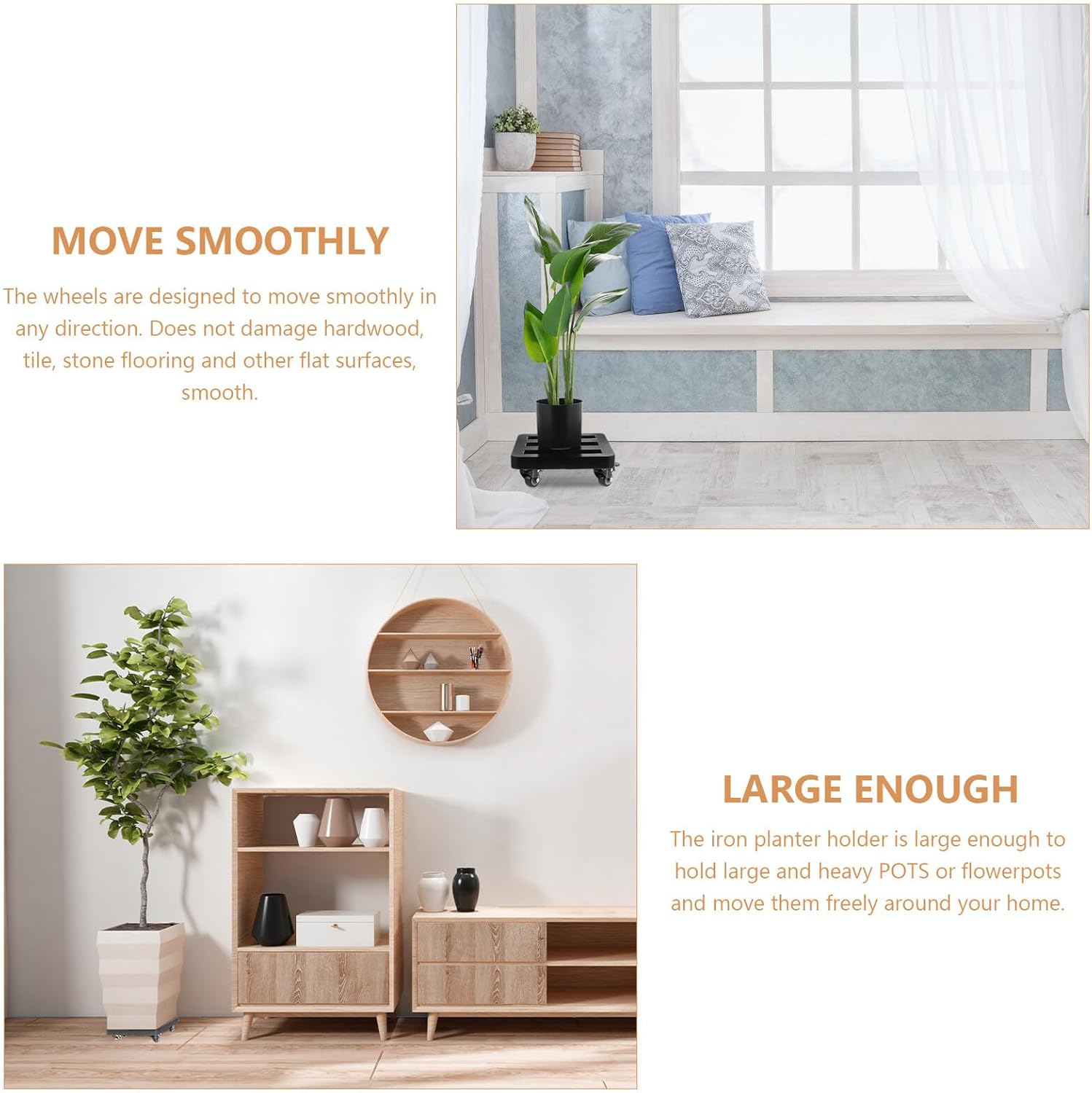 Ciieeo Thickened Rounded Corner Flowerpot Tray with Swivel Wheels 300mm X 300mm X 90mm Iron Plant Pot Caddy for Indoor Outdoor Garden Use, Anti-Collision Design, Rolling Plant Stand