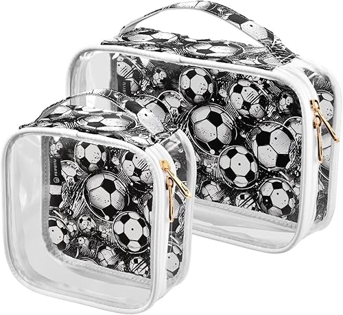 Divertida bolsa de aseo transparente de fútbol para viajar, paquete de 2 bolsas de cosméticos de maquillaje con cremallera, bolsa de viaje para disponible en Yaxa El Salvador