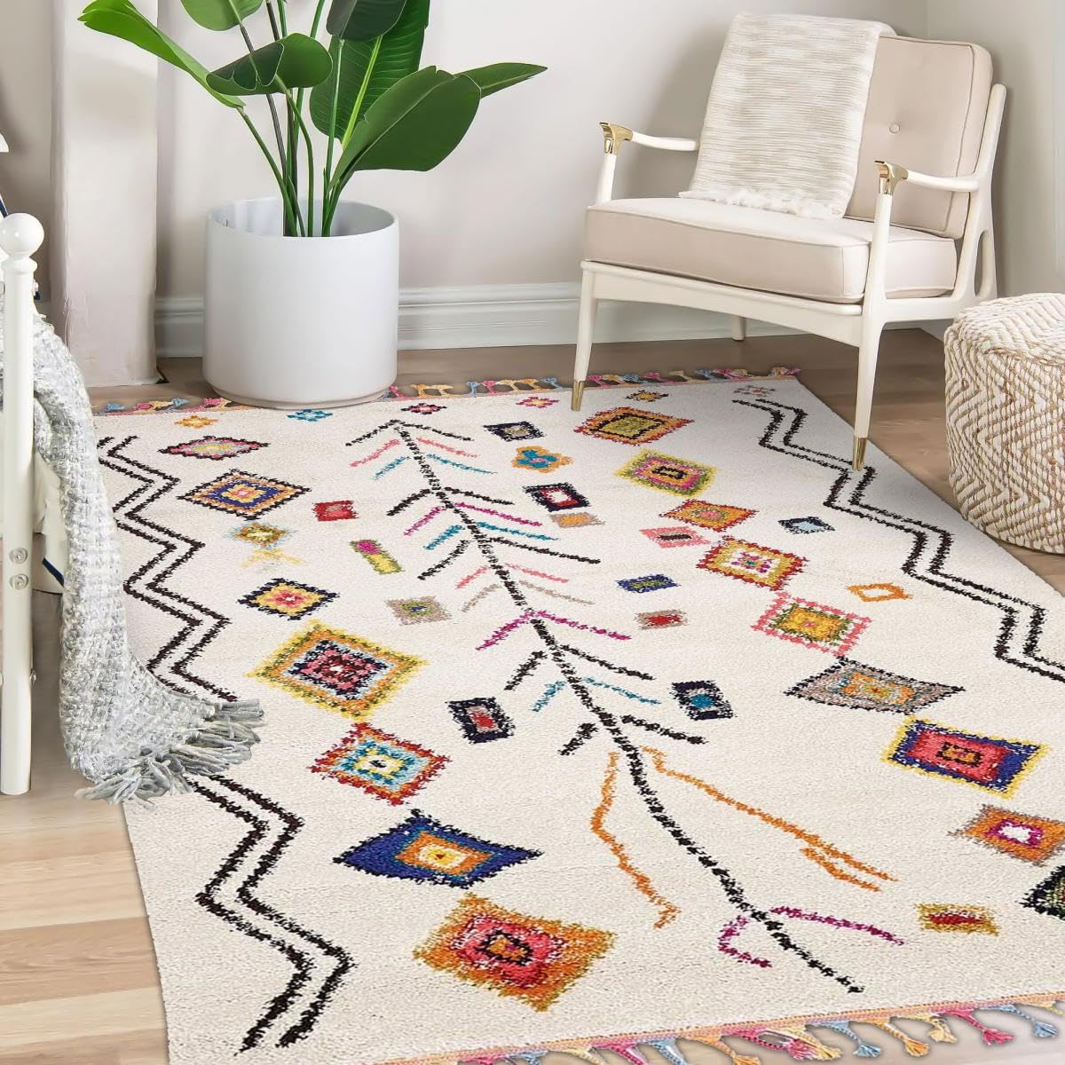 Jadorel Tapis Berbère Salon 80x150 cm Multicolore Moderne Style Rectangulaire adapté au Chauffage par Le Sol