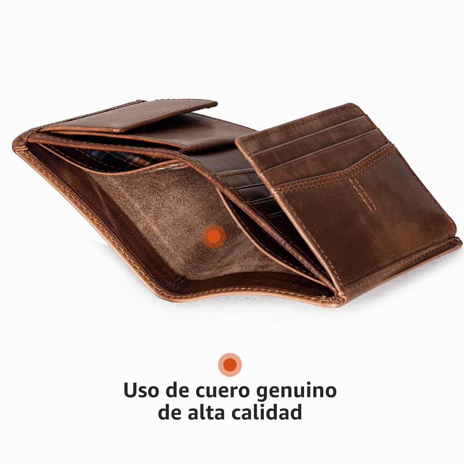 Fa.Volmer VO47 - Cartera de piel auténtica, protección RFID, 9 compartimentos para tarjetas y monedero, incluye caja de regalo, marrón envejecido, medium, Clásico
