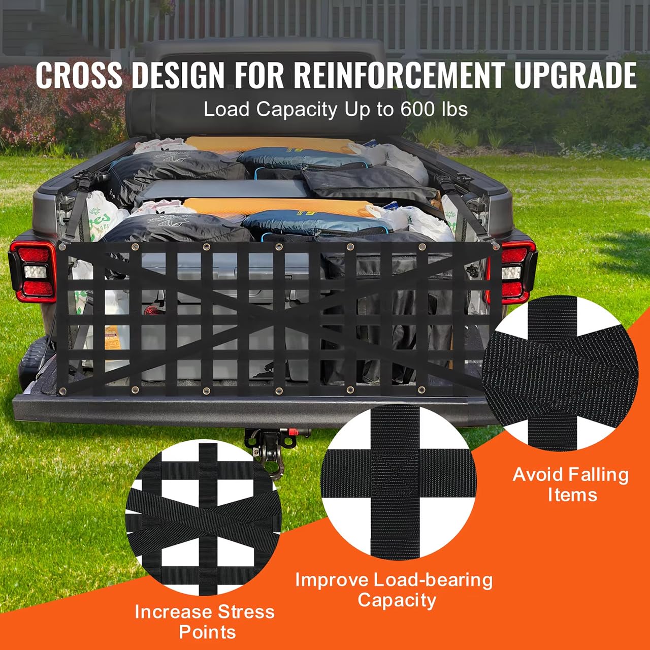 Heckklappen-Netz für Nissan Frontier | Hochbelastbares Polyester-Gurtband mit verstärktem Kreuzdesign für überlegene Tragfähigkeit und sichere Ladungssicherung