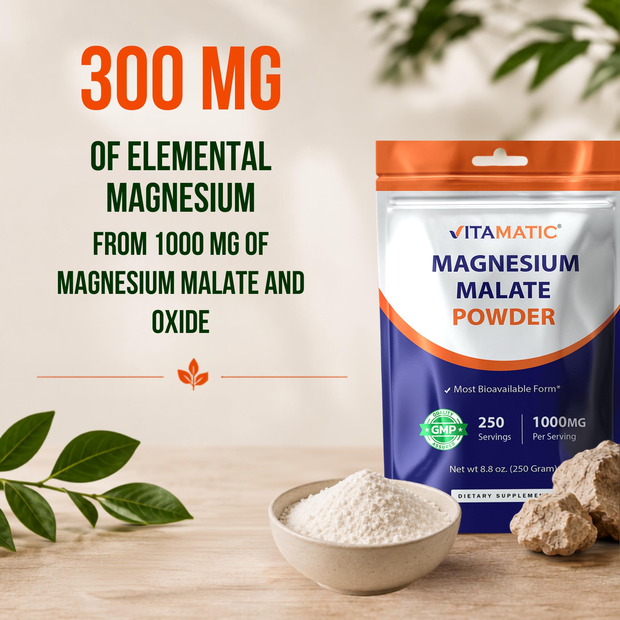 Vitamatic Magnesium Malate 1000mg per Serving Supports Muscle, Joint, and Heart Health 250 Grams - 250 Servings — Amazon image 4