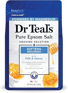 Dr. Teal's Milk & Honey Epsom Salt Soak - Soften Skin, Nourish with Aloe & Vitamin E, Relieve Muscles, 48 oz