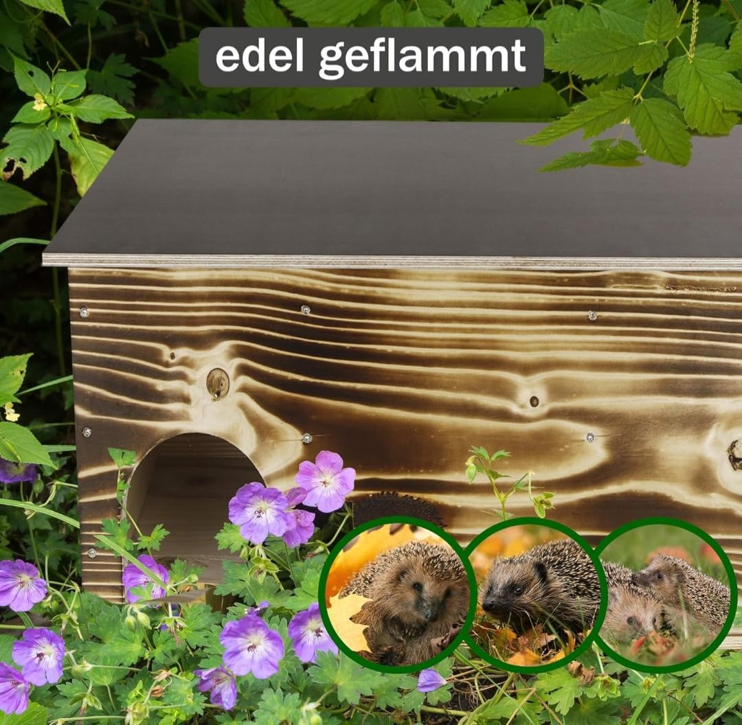 Igelhaus Igelhotel Igelhütte Futterhaus für Igel Igelfutterhaus edel geflammt (IG)