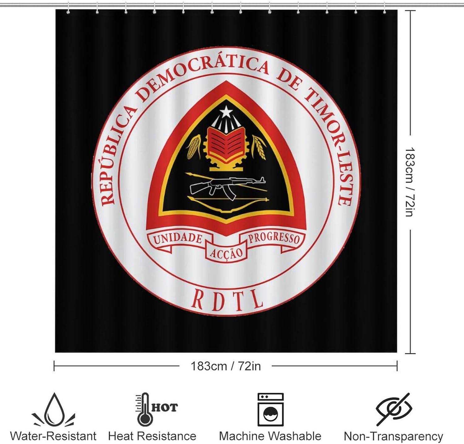 Coat of Arms of East Timor Bathroom Sets with Shower Curtain and Rugs 4 Piece with U-Shaped Floor Mat Toilet Lid Cover