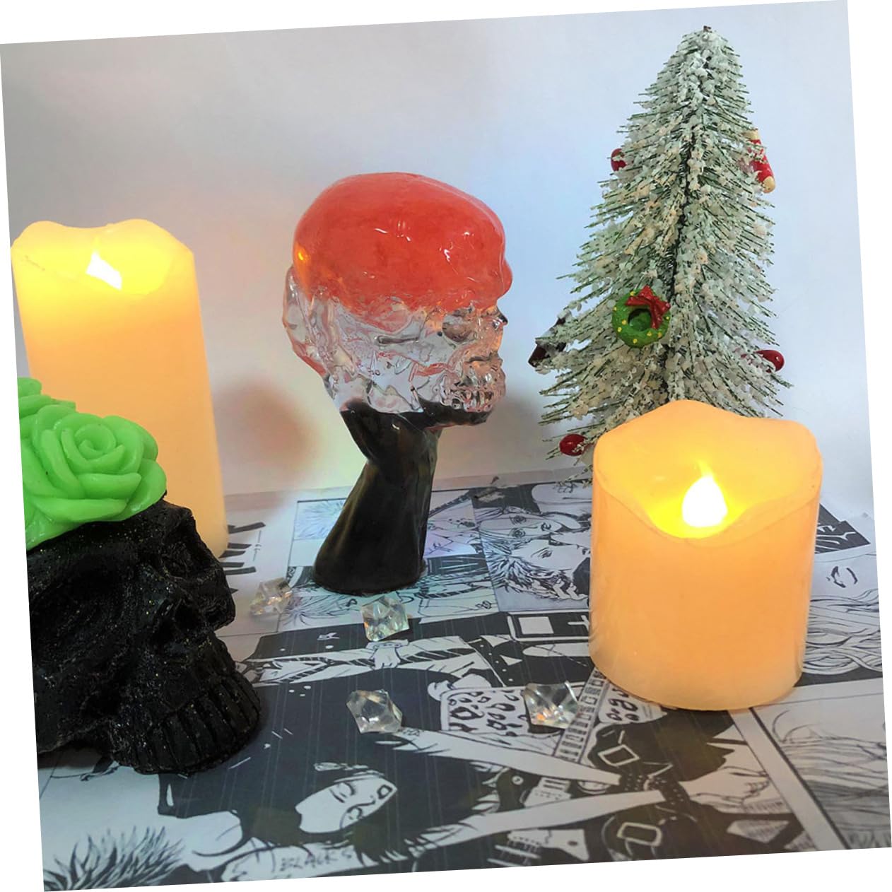 Moule à Bougie Silicone Forme Crâne Halloween - Réutilisable, Diamètre 10.5 Cm, Parfait Décoration Fête Et Centre De Table - 11