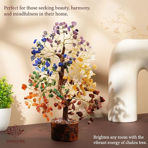 Miniatura 8 de Árbol de la vida de 7 chakras para decoración del hogar, escritorio de oficina, bonsái de Feng Shui hecho a mano para energía positiva, riqueza y