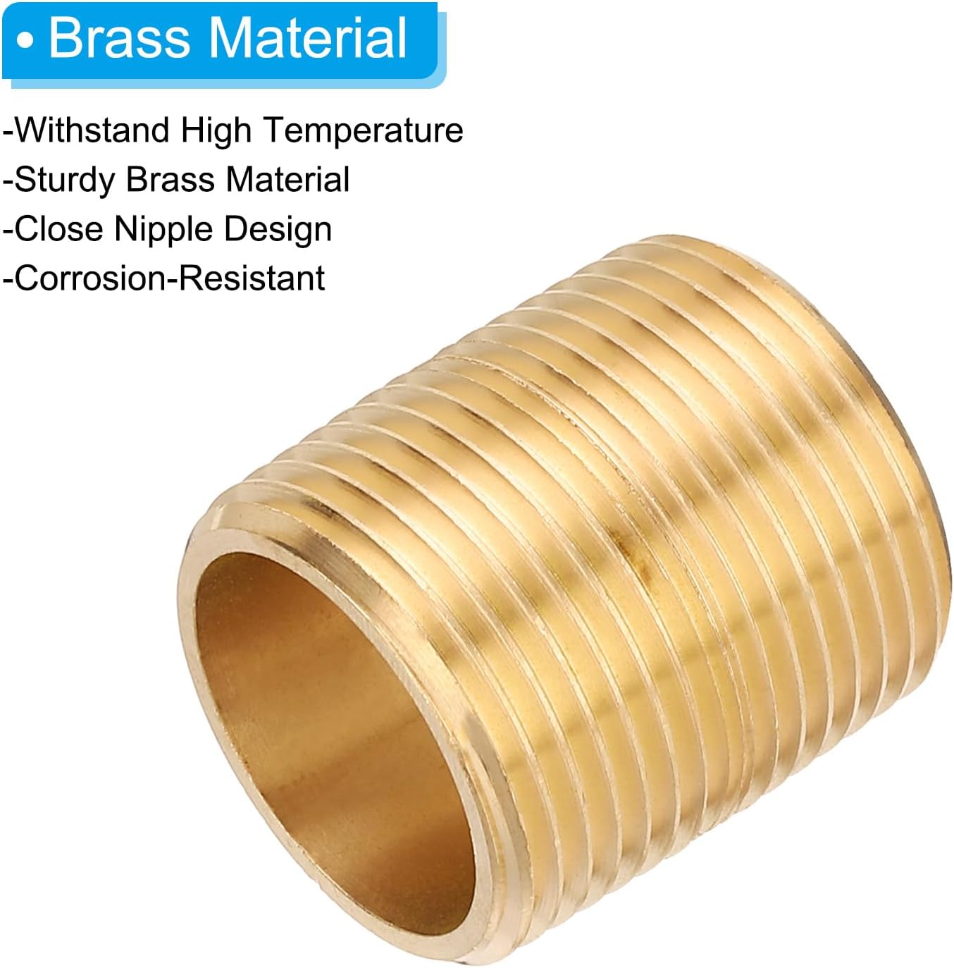 PATIKIL 1" x 1" NPT Male Brass Pipe Fitting Close Nipple, 10Pcs 1-2/5" Long Straight Pipe Fitting Connector for Fuel, Air, Water, Oil, Gas System Connection, Brass Tone
