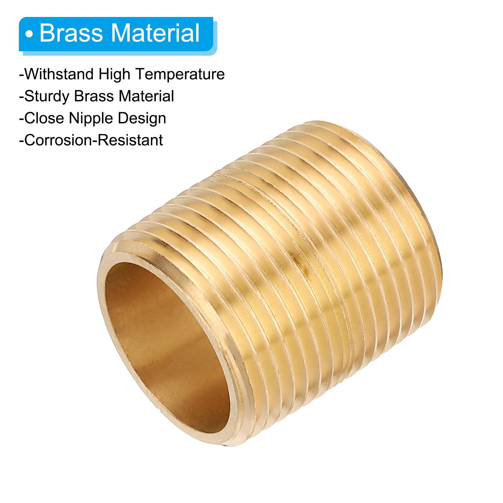 PATIKIL Raccord De Tuyau En Laiton 1" x 1" NPT Male Nipple Fermé, 10Pcs Longueur 1-2/5" Connecteur De Tuyau Droit Pour Systèmes De Carburant, Air, Eau, Huile, Gaz, Ton Laiton