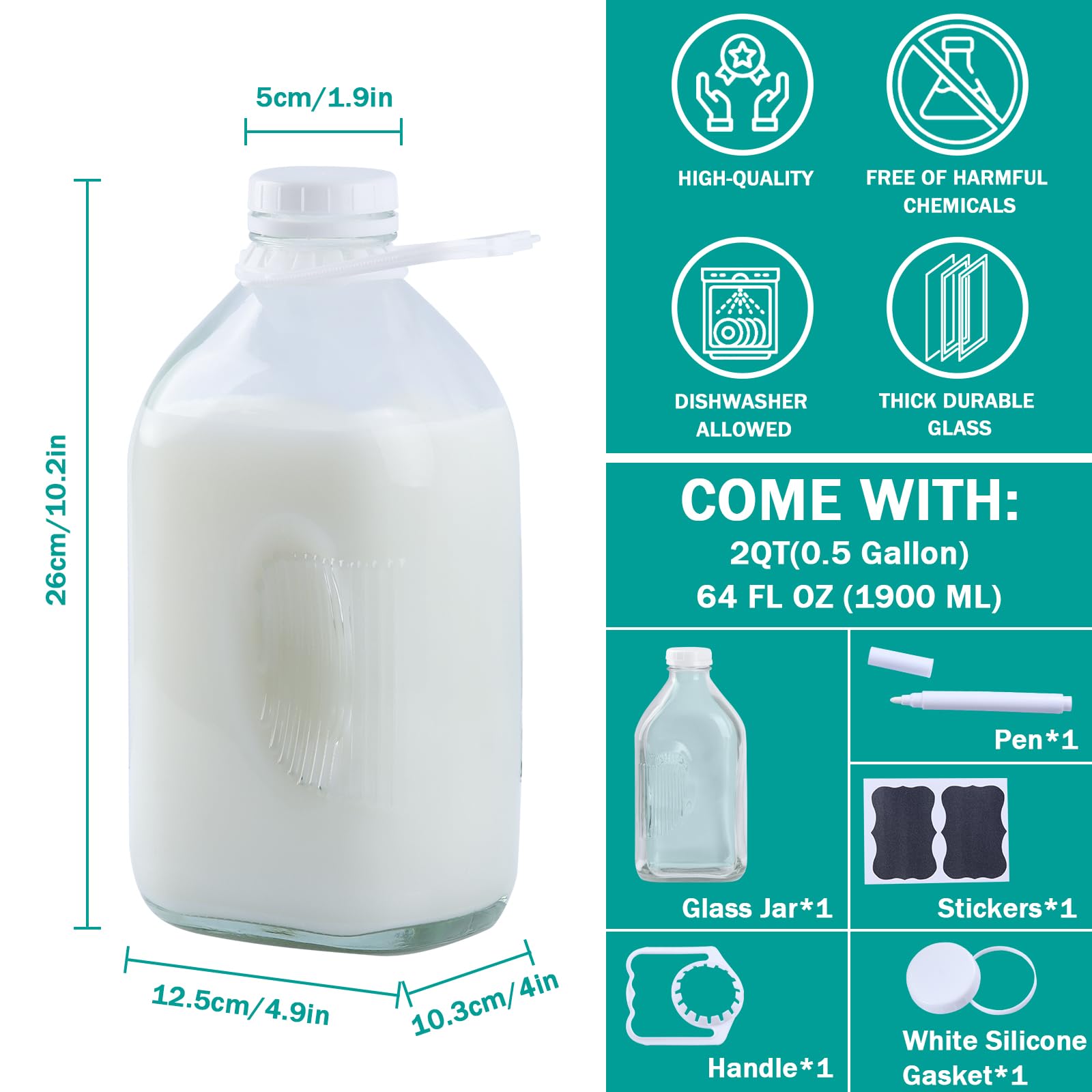 Lot De 2 Bouteilles En Verre De 1900 Ml Avec Bouchon à Visser - Bouteilles Lait, Jus, Eau Réutilisables - Conservation Et Écologie