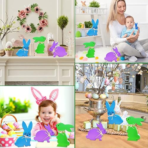 Miniatura 4 de Decoraciones de Pascua, 3 piezas de decoración de conejo de Pascua, decoraciones de Pascua de madera para el hogar, adecuadas para bandeja