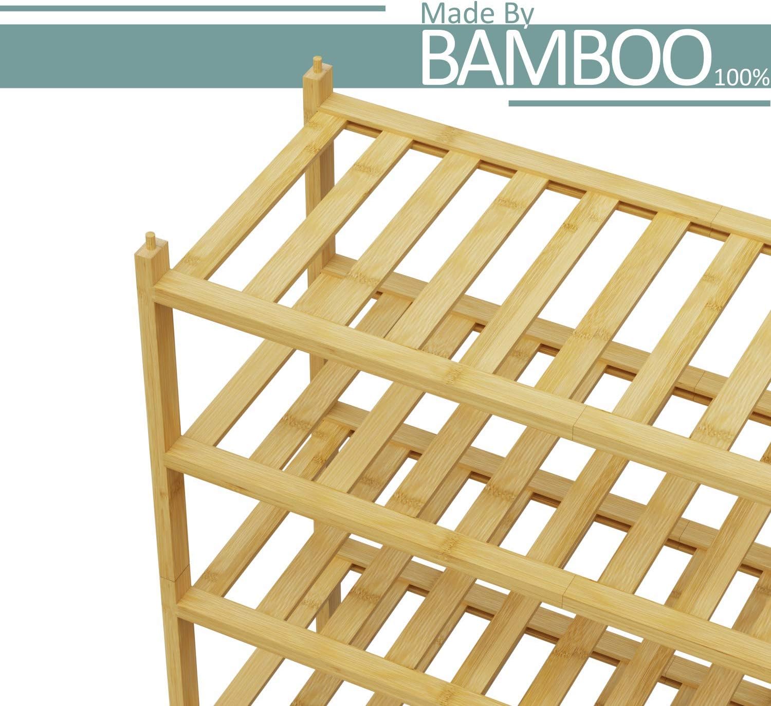 BAMFOX 6 Tier Shoe Rack,3 Pack 2-Tier Bamboo Stackable Shoe Storage Organizer Unit Entryway Shelf in Natural Color