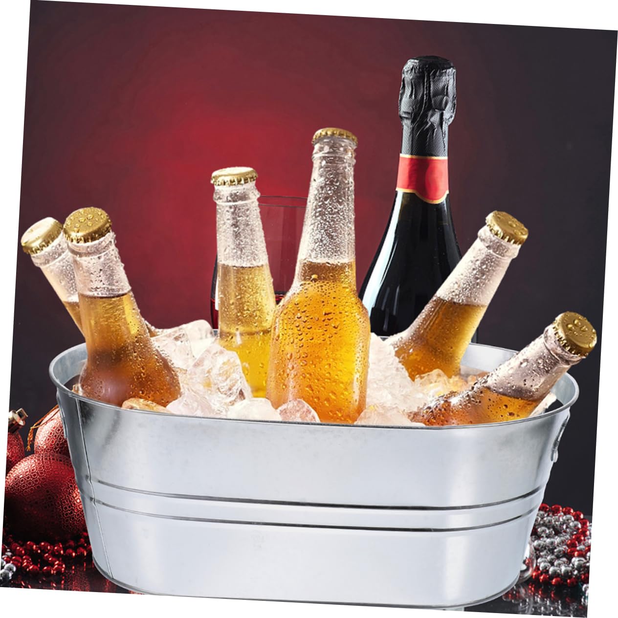 Cubeta de Hielo de Acero Inoxidable 15l, 2 Piezas para Bar | Color Plata, Asa Robusta y Diseño Reforzado, Gran Abertura para Cerveza y Botella de Vino en Fiesta o Club