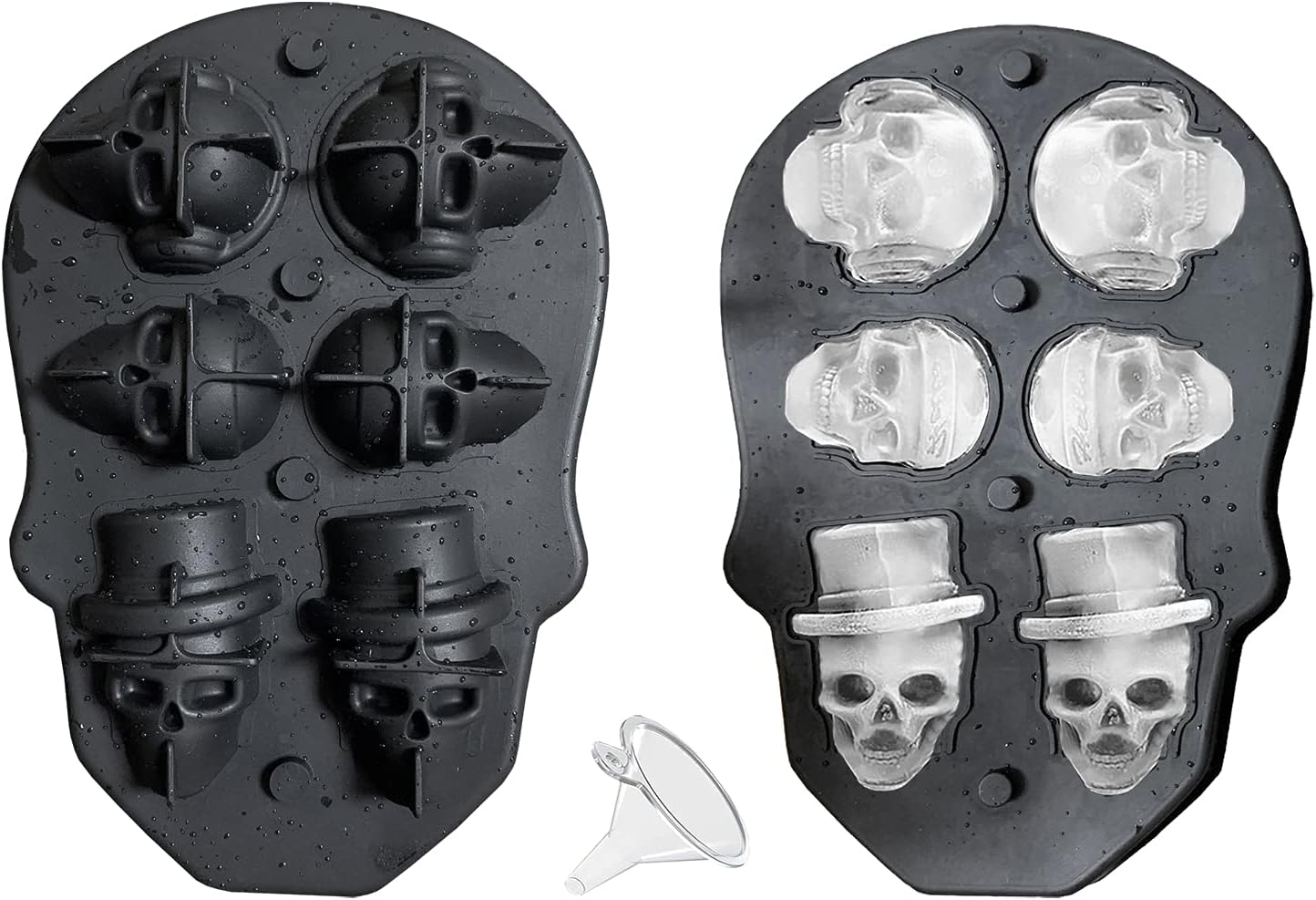 JETKONG 6 Cavity Skull Ice Maker Silicone Skull Shaped Ice Mold Skull Ice Cube Tray for Whiskey, Cocktails and Beverages