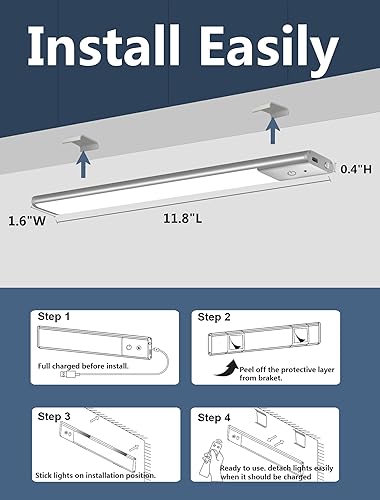 Miniatura 6 de Diomart Luces para debajo del gabinete, 79 luces LED recargables debajo del gabinete con control remoto, paquete de 3 luces LED RGB regulables para