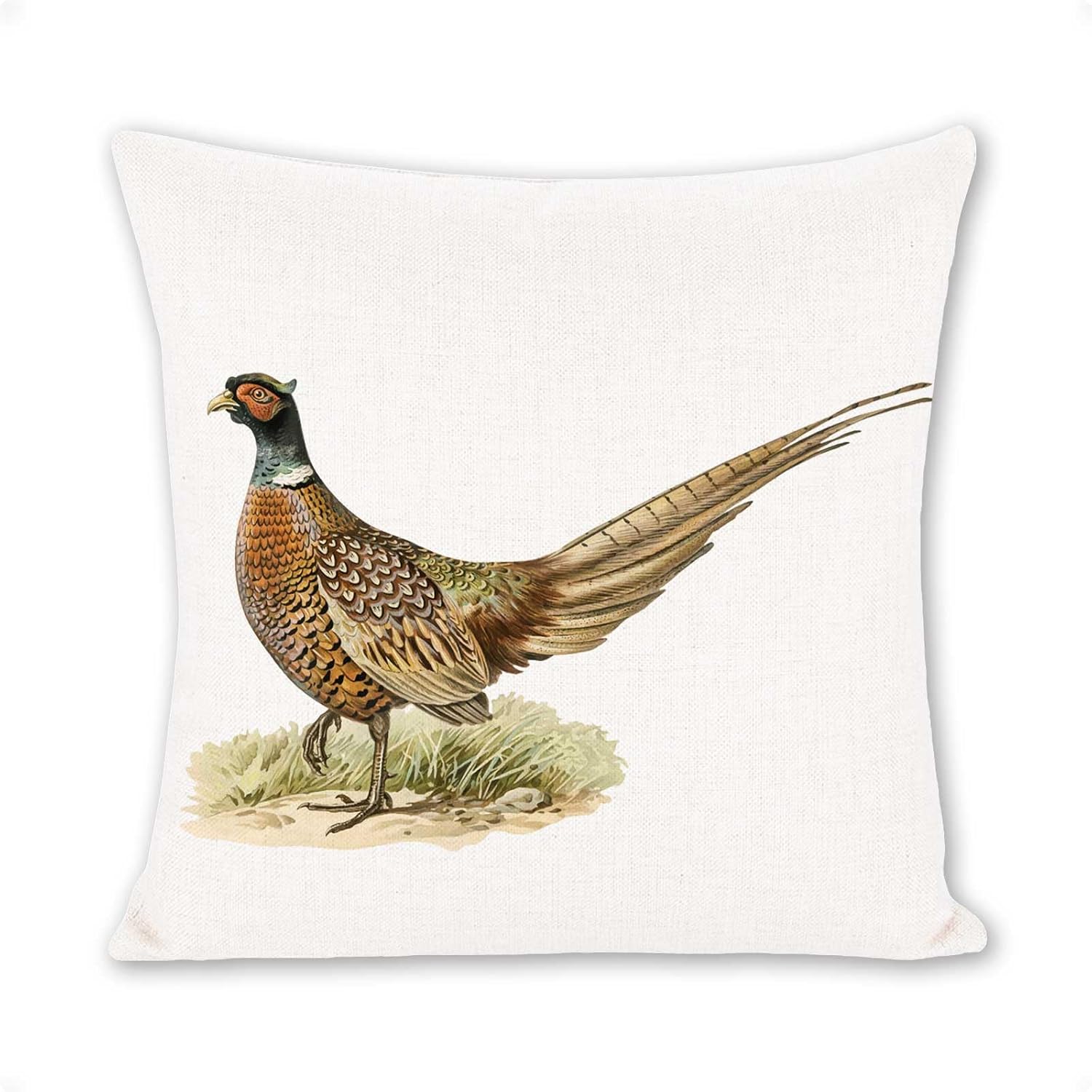Golden Pheasant Cotton Linen Pillow Cover 18x18 Inches,Soft Comfortable Healthy Decorative Pillowcase for Couch Bed Home Decor