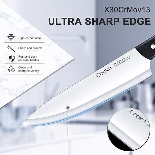 Miniatura 4 de Cookit - Juego de cuchillos de cocina con bloque, juego de 15 cuchillos de cocina con soporte de bloque de pino, juego de bloques de cuchillos con