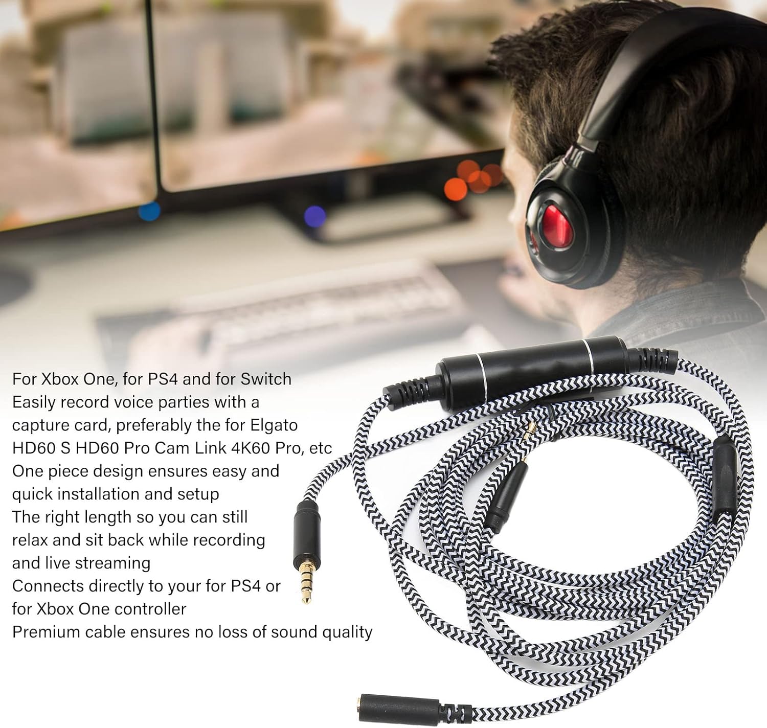 Chat Adapter Cable, Chat Link Pro Woven Cord Lossless Noiseless Audio Cable with Metal Isolator for 4K60 Pro