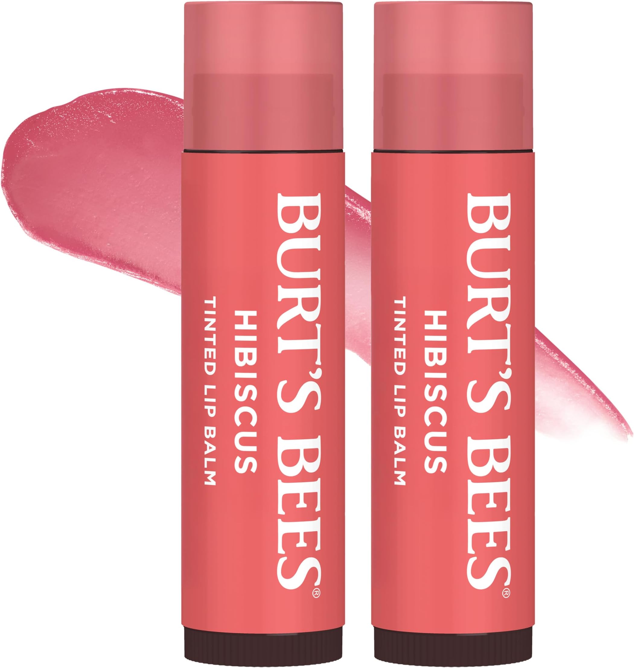 Burt's Bees Lip Tint Balm with Long Lasting 2 in 1 Duo Tinted Balm Formula, Color Infused with Deeply Hydrating Shea Butter for a Natural Looking Buildable Finish, Soft Hibiscus (2-Pack)