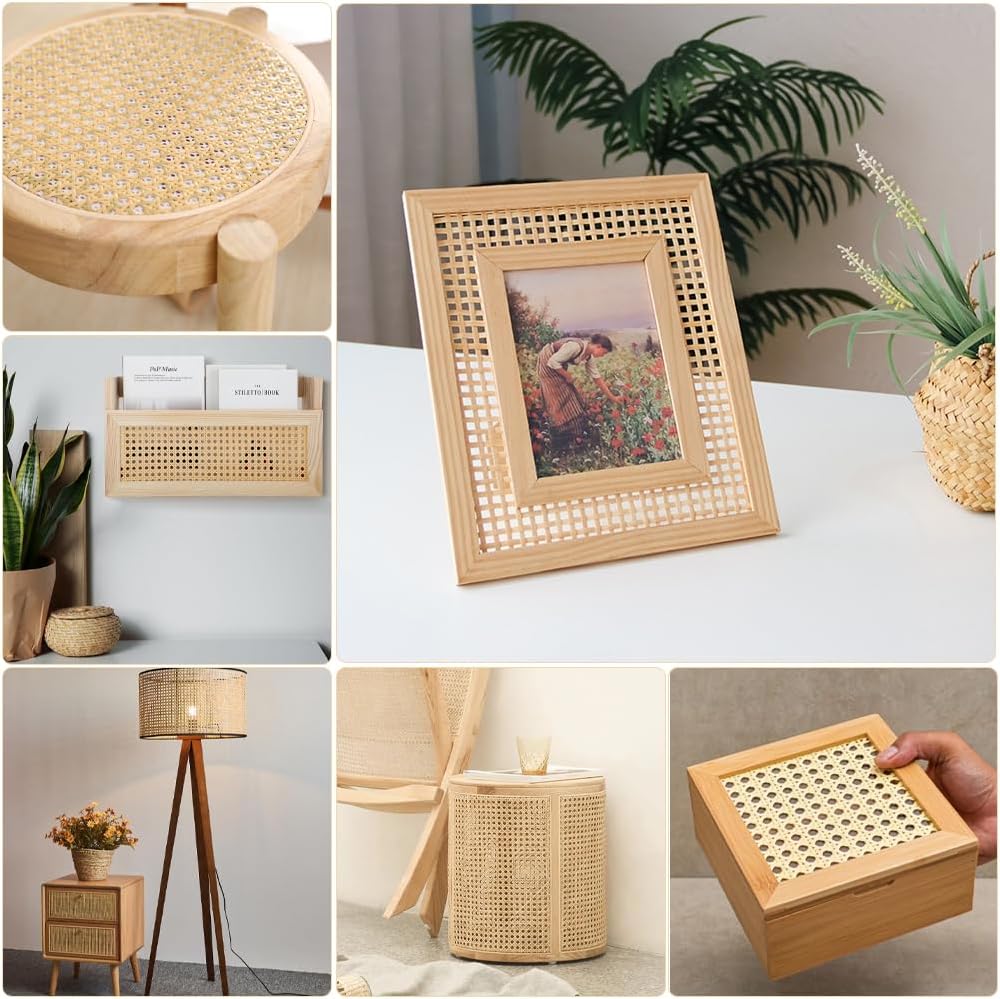 GORGECRAFT 40 Inch (3.3 feet) Long Natural Rattan Cane Webbing Roll Rattan Webbing Roll 14 Inch Wide Open Rattan Mesh Light Khaki Caning Woven Fabric for DIY Home Project Furniture Chairs Cabinets