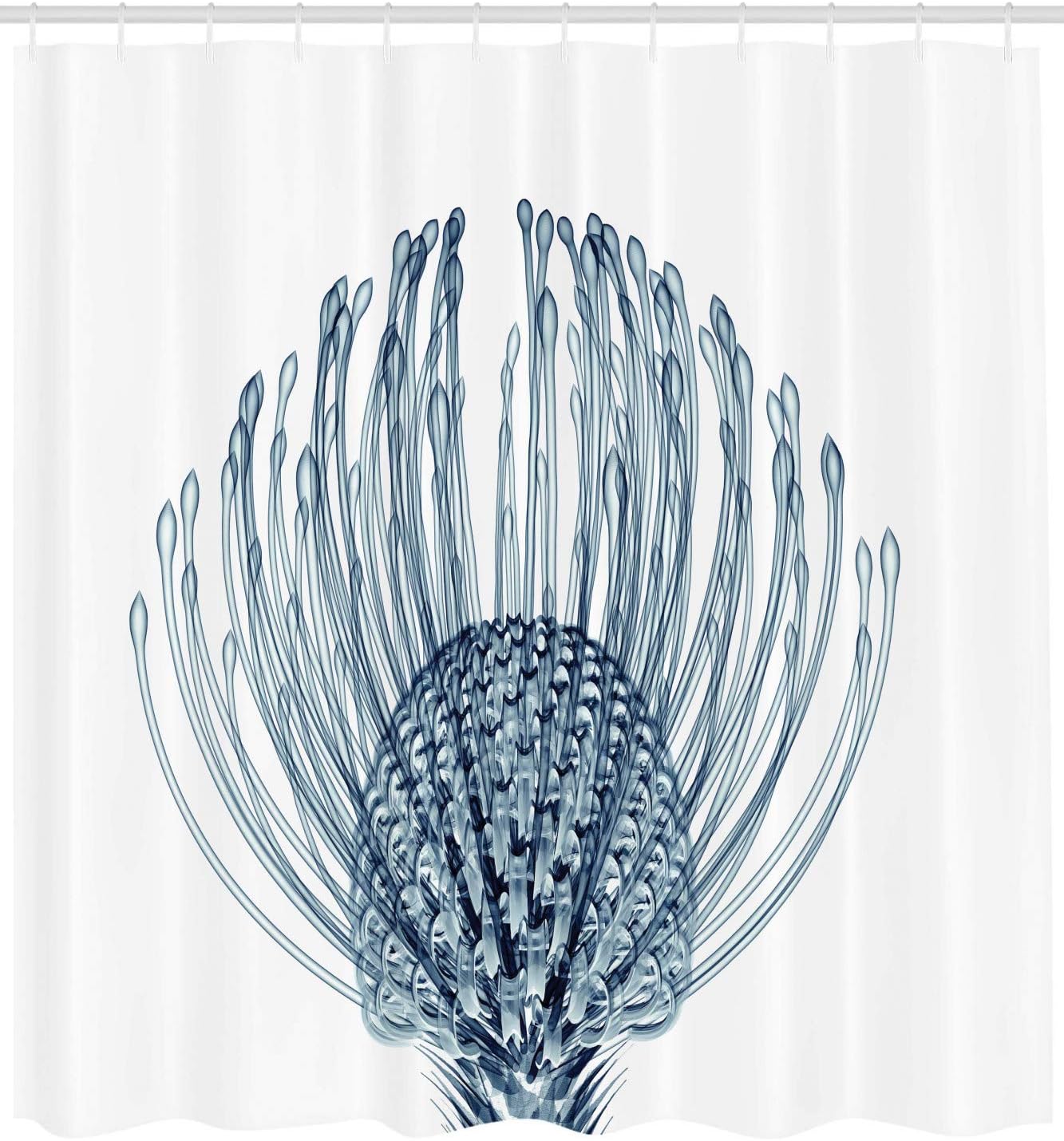 Ambesonne Flower Shower Curtain, X-ray of Nodding Pincushion Flower Plant Illustration Nature Inspired Modern Print, Cloth Fabric Bathroom Decor Set with Hooks, 69" W x 70" L, Teal White