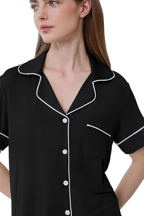 Joyaria Women's Cooling Bamboo Viscose Pajamas Shorts Set Button Front