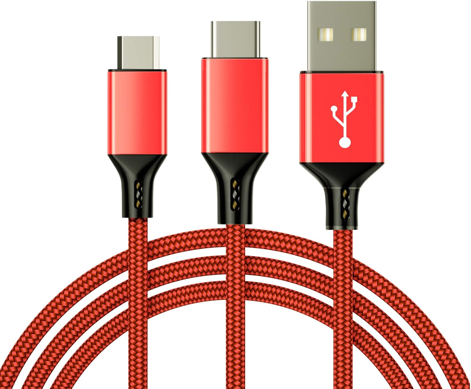 HEATFUN 2 in 1 Multi Charging Cable, Multi USB Fast Charging Cable Compatible with Cellphone, Tablet, Type C Devices and More - 4.1ft (Red)