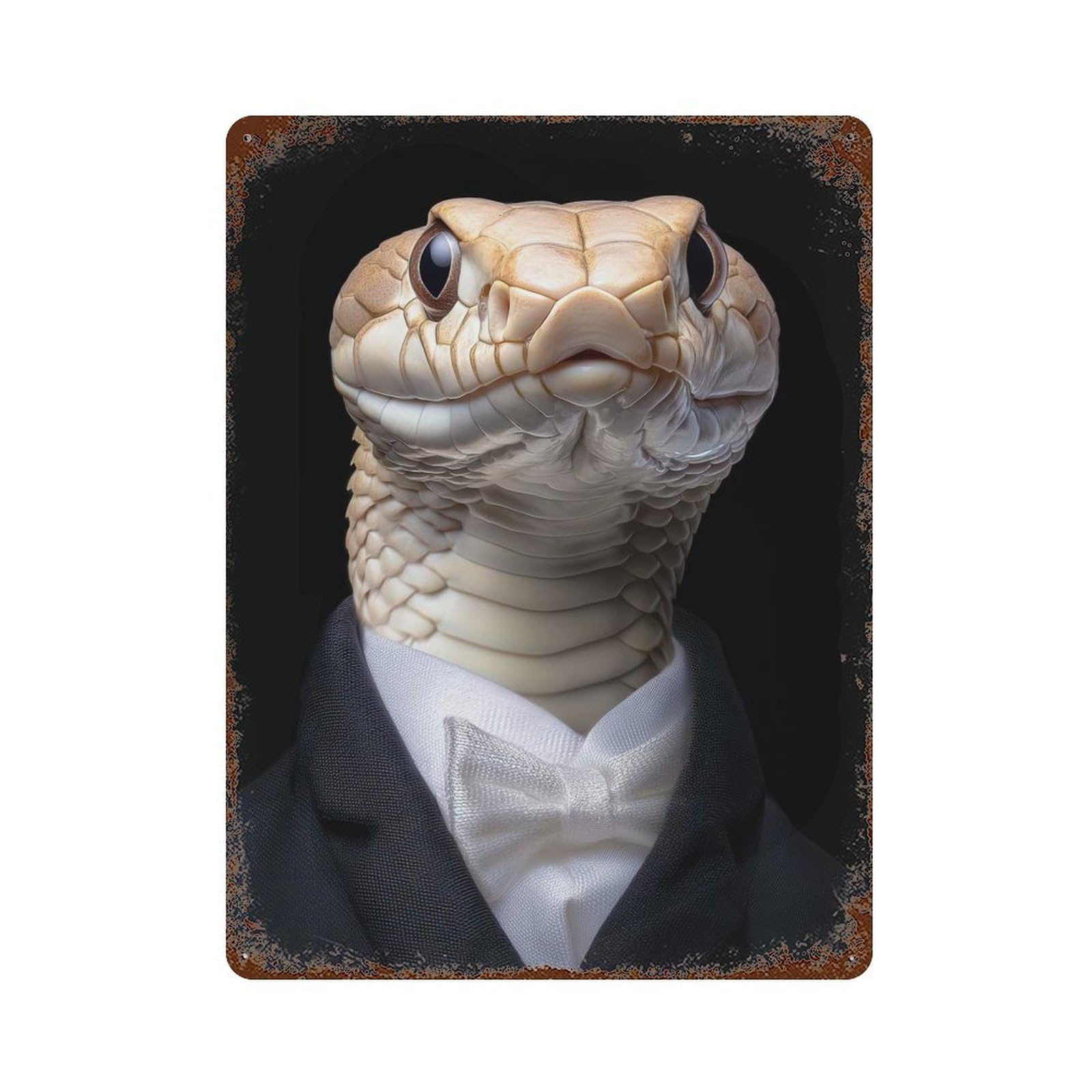 Rust Effect Snake in A Suit Retro Metal Sign 15.7"x11.8", Classic Wall Plaque for Cafe, Home Bar And Lounge Decor