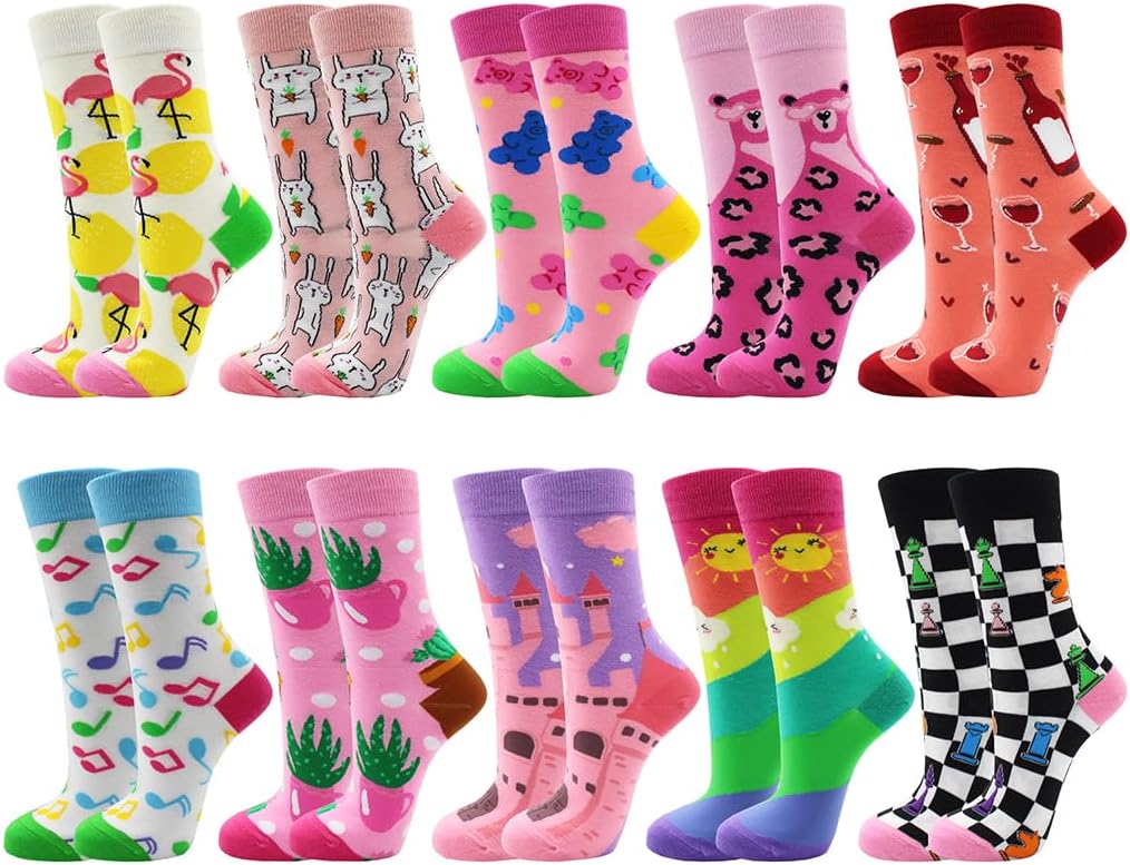 Womens Animal Socks Size 9-11, Cute Funny Fun Crazy Novelty Colorful Calf Girls Crew Socks