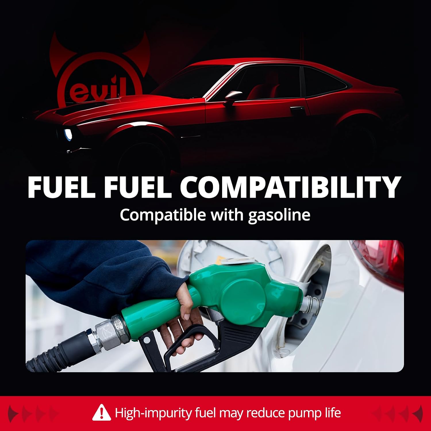EVIL ENERGY External Inline Electric Fuel Pump, 255 LPH High Pressure with 52MM Bracket Clamp, Black