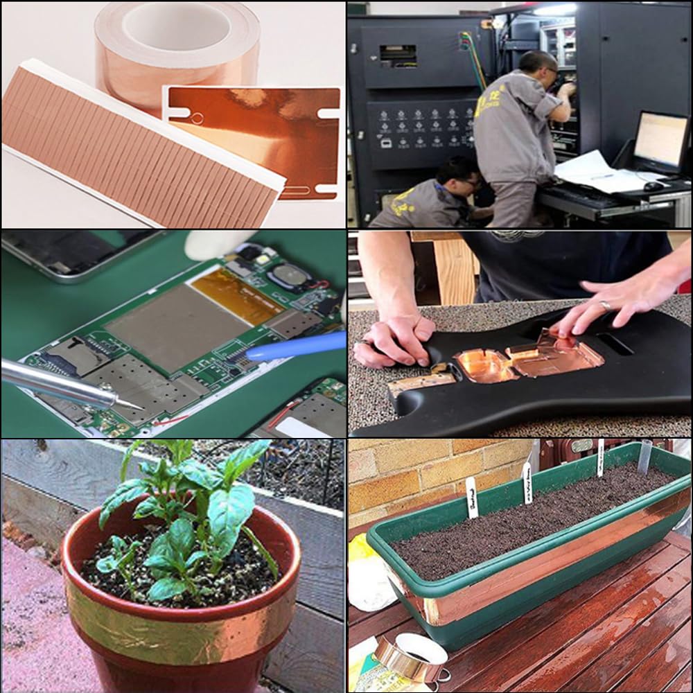 TopHomer 68 mm brede koperfolietape, koperband, slakkenafweer, eenzijdig geleidende EMI-afschermingstape, zelfklevende kaptontape voor aarding, muziekinstrumenten, tuinen, lengte 10 m