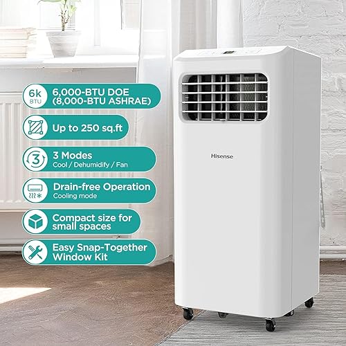 Miniatura 2 de Hisense Ventilador deshumidificador de enfriamiento portátil de 6,000 BTU para habitaciones más pequeñas de hasta 250 pies cuadrados, control