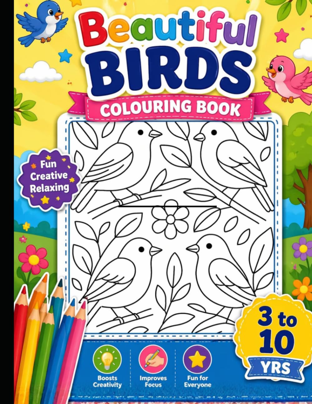 Beautiful Birds Colouring Book: **Fun, Creative & Relaxing Coloring Adventures for Kids Ages 3 to 10**