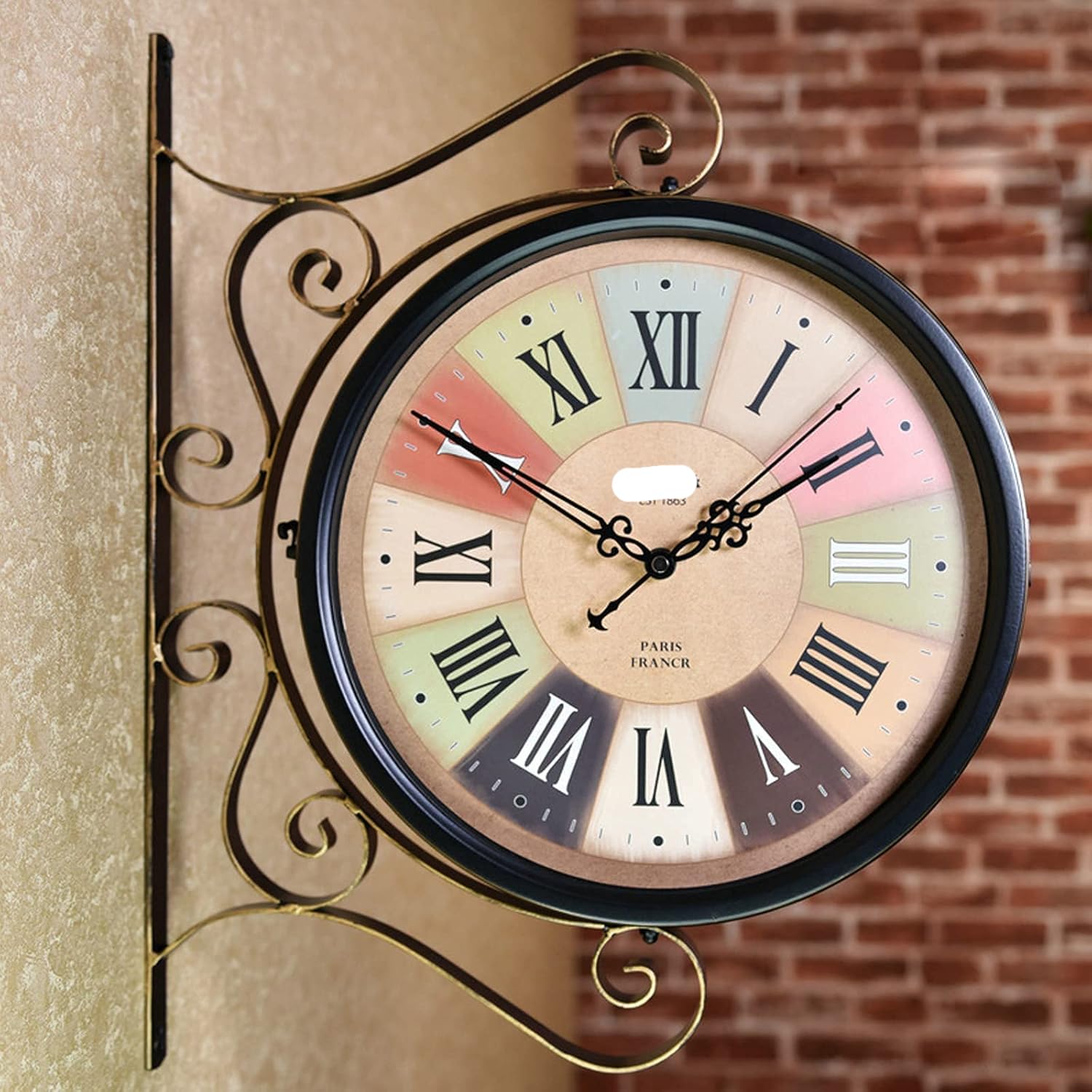 MYUYEE Outdoor Garden Wall Clock, Wrought Iron Retro Double Sided Station Clock Garden Clock 360° Rotation Waterproof Outdoor Clock Decoration Outside Clock