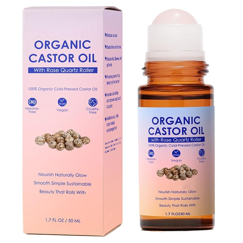 Óleo de rícino orgânico tuyapio com aplicador roll-on de quartzo rosa, 50 mL