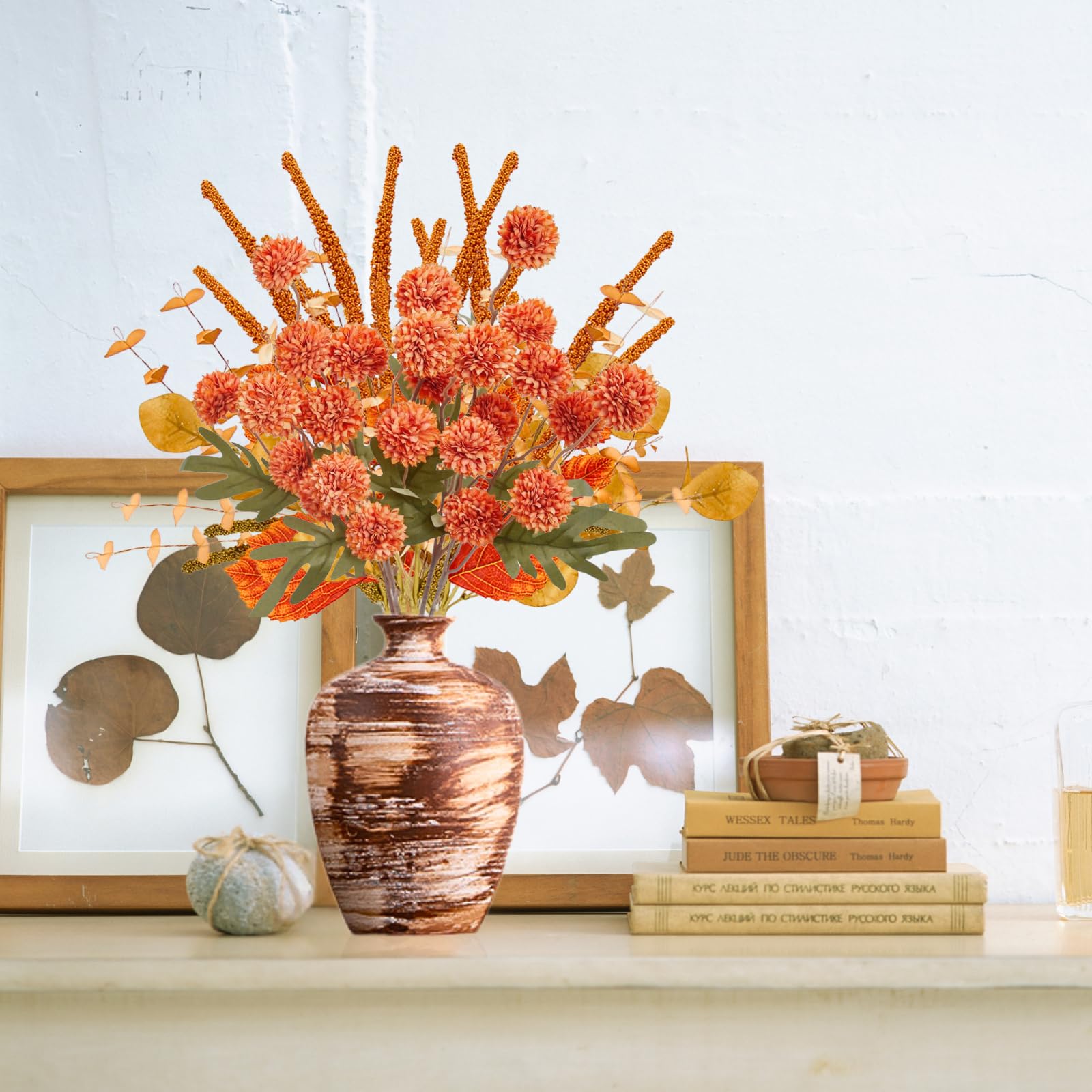 ASTRYAS Fiori artificiali Kiku misti in finta seta finta steli di eucalipto decorazione per casa colonica matrimonio vaso bouquet composizione floreale decorazione casa (7 pacchetti)